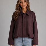 Milla – mokkapintainen oversize bomber-takki kauluksella