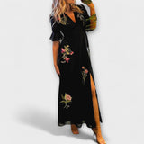 Beatrice - Elegantit sinisenvihreät kukka-kirjailtu mekko