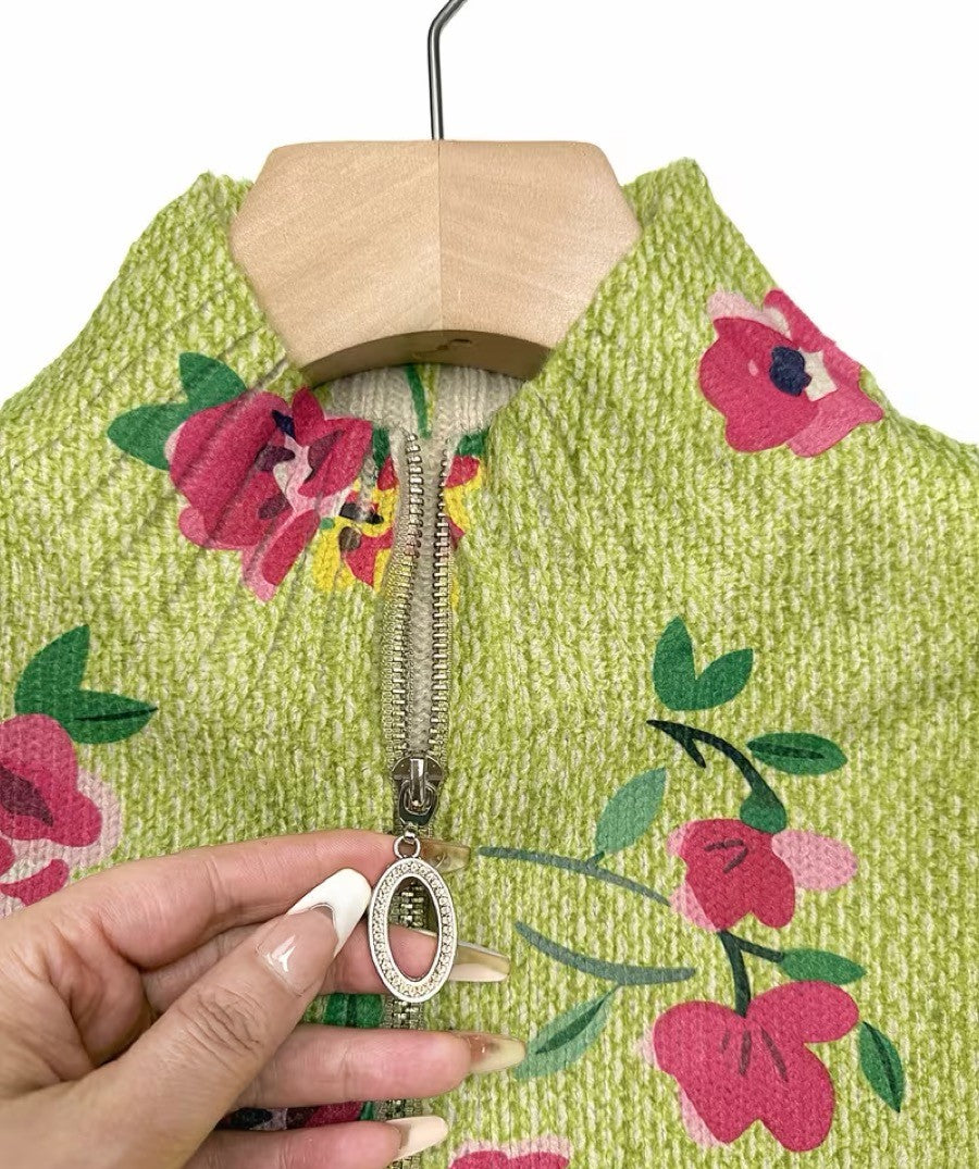 Constance - Vetoketjullinen kukkaneuletakki roosan ja limen sävyissä