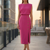 Damen Midikleid Knopf | Ärmellos