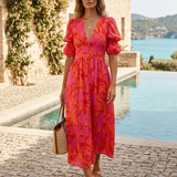 Damen Boho Maxikleid | Volantärmel