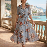 Damen Florales Maxikleid | Wickel V-Ausschnitt