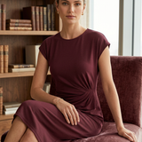 Damen Gerafftes Midikleid | Flügelärmel