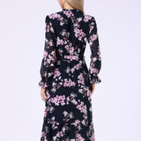 Kukkakuvioinen sifonkimekko vyöllä – midipituus