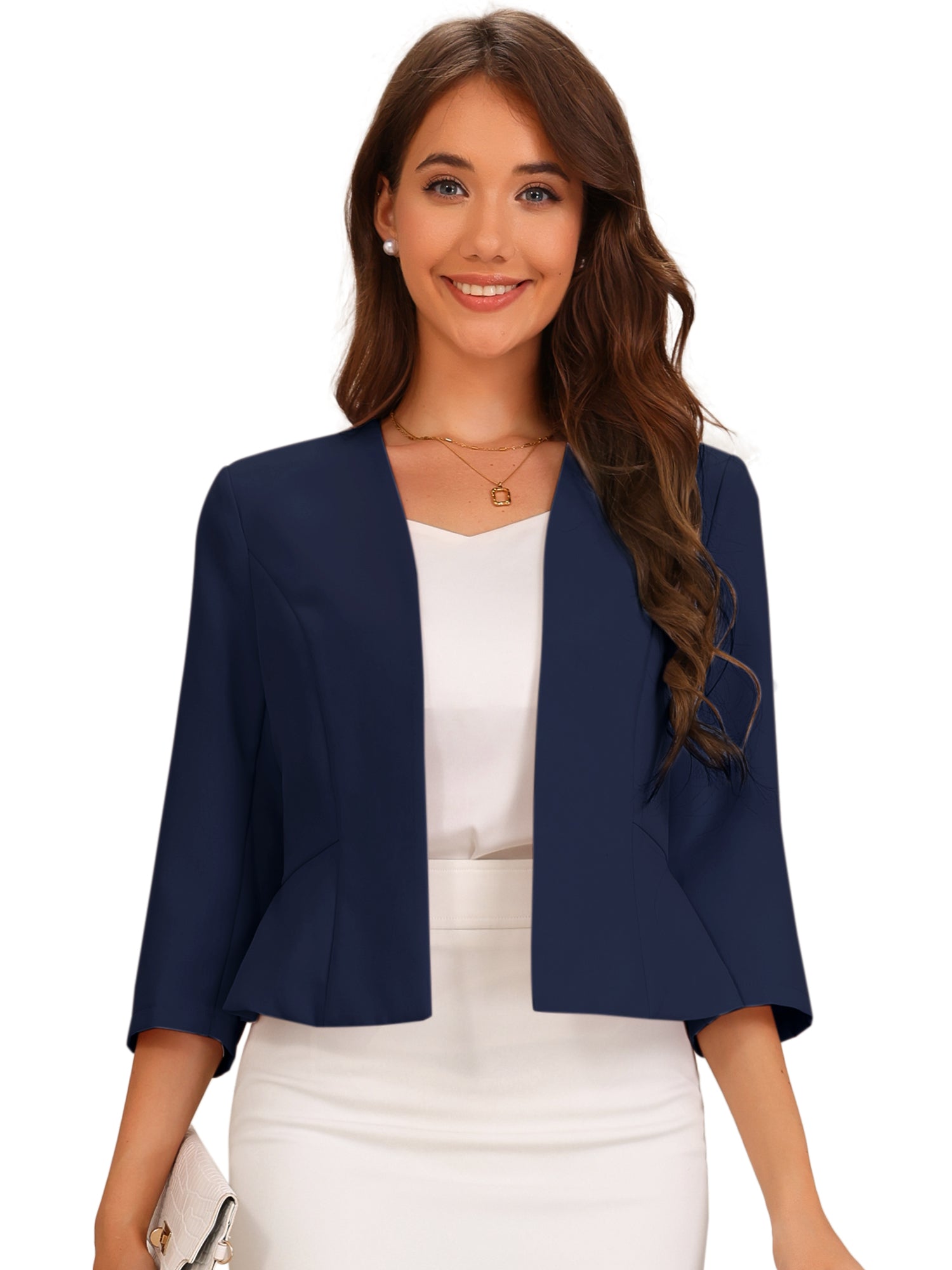 Kaulukseton peplum-jakku 3/4-hihoilla