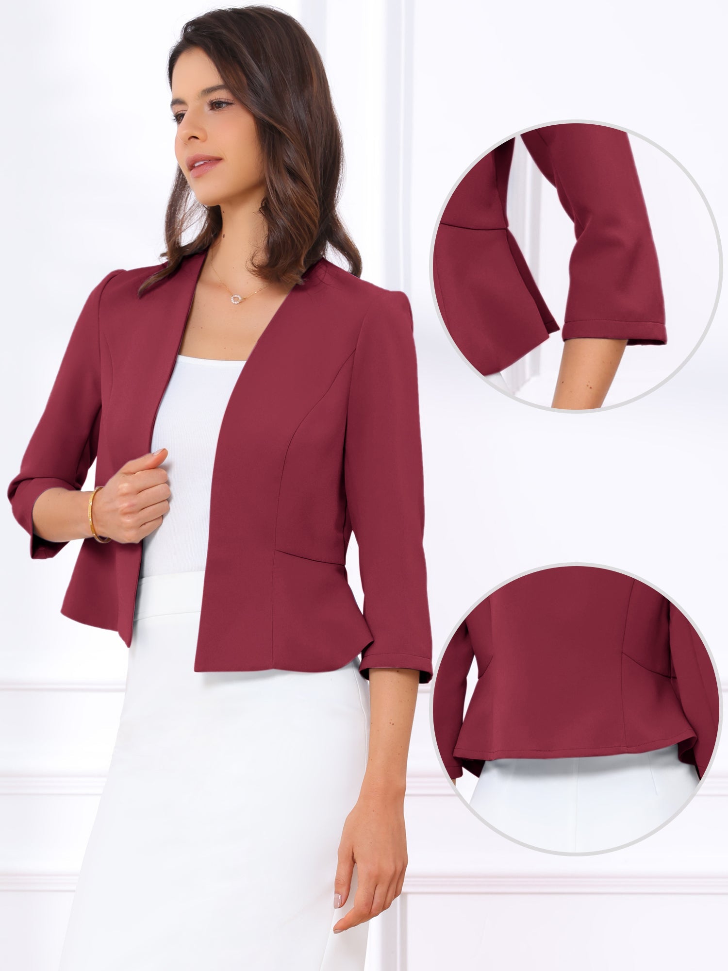 Kaulukseton peplum-jakku 3/4-hihoilla